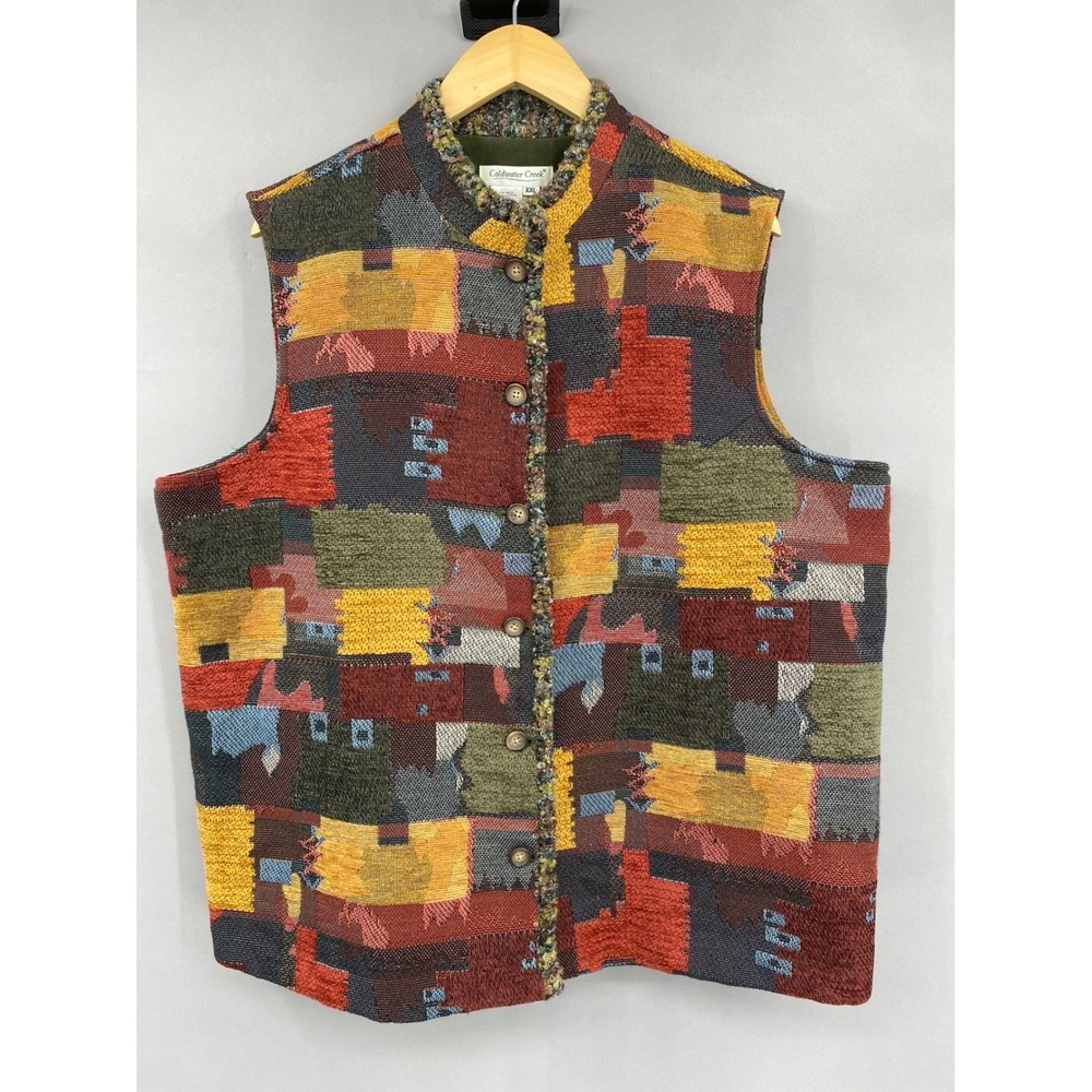 Coldwater Creek Tapestry Patchwork Vest Womens XXL Western Boho Chenille Woven